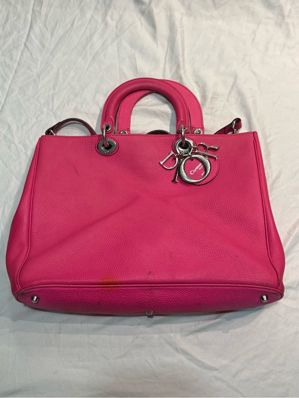 Christian Dior Diorissimo Tote Large Fuchsia Pink Pebbled Calfskin Raf Simons